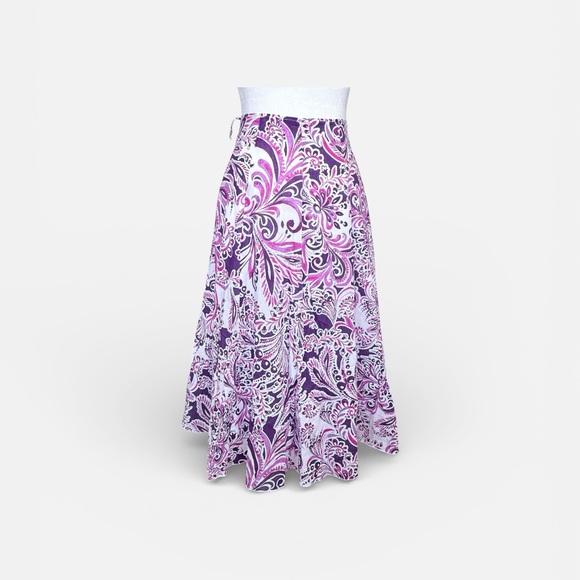 soon. Dresses & Skirts - Purple Paisley Floral Flare Bohemian Midi Summer Skirt Plus SZ 14 US 100% Cotton